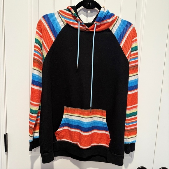 Colorful Striped Waffle Knit Hoodie - Picture 2 of 5